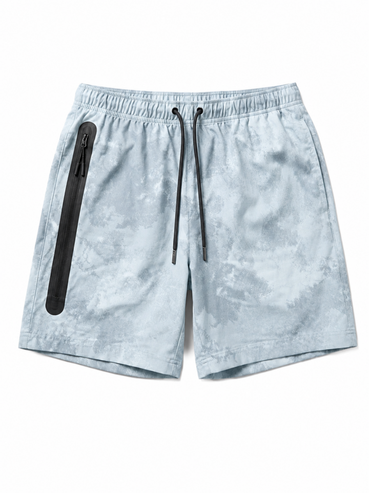Light Blue Tie-Dye Straight Fit Shorts