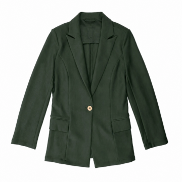 Dark Green Longline Single-Breasted Blazer with Notch Lapel