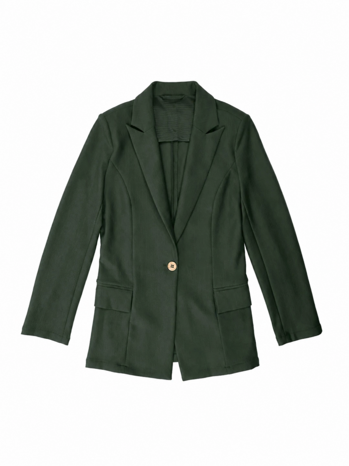 Dark Green Longline Single-Breasted Blazer with Notch Lapel