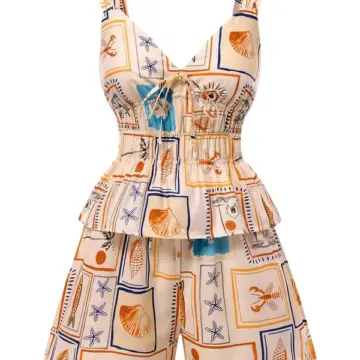 Cream Floral Two-Piece with High-Waisted Shorts