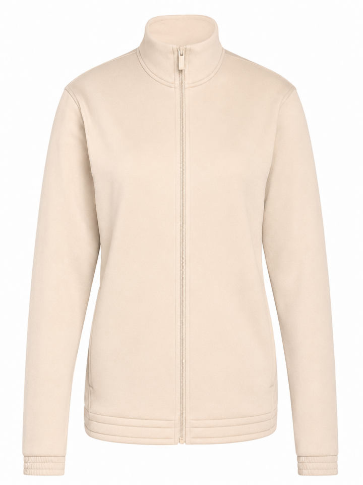 Light Beige Long-Sleeve Track Jacket with Mock Neck