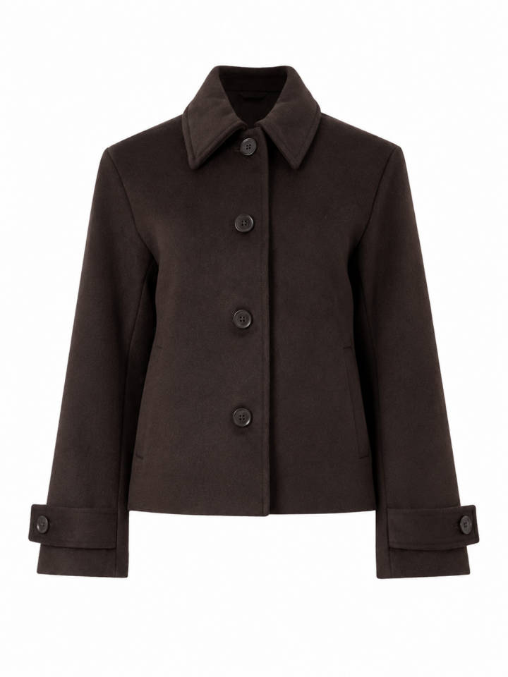 Dark Brown Single-Breasted Tailored Wool Coat