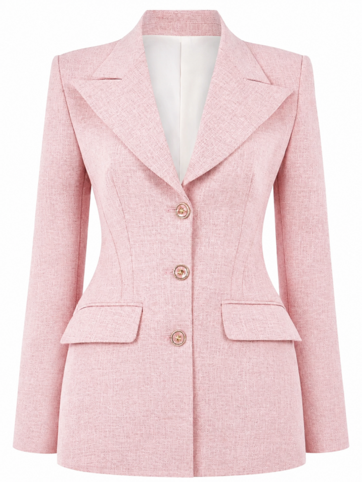 Light Pink Nipped-Waist Blazer with Peak Lapel and Three-Button Front
