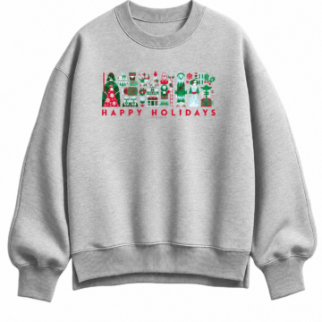 Heather Gray Oversized Crewneck Sweatshirt with Festive Holiday Graphic