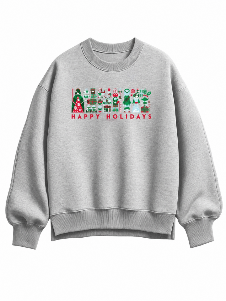 Heather Gray Oversized Crewneck Sweatshirt with Festive Holiday Graphic