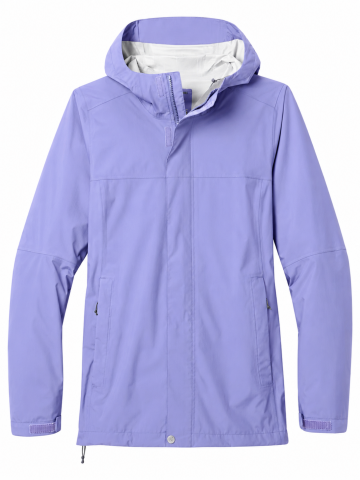 Solid Lavender Hooded Rain Jacket with Storm Flap