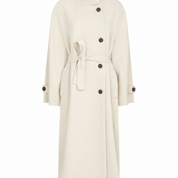 Ivory Longline Funnel Neck Coat with Belt