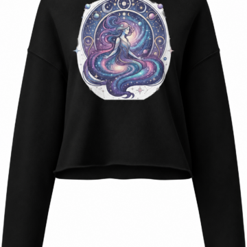 Black Cropped Boxy Hoodie with Celestial Graphic