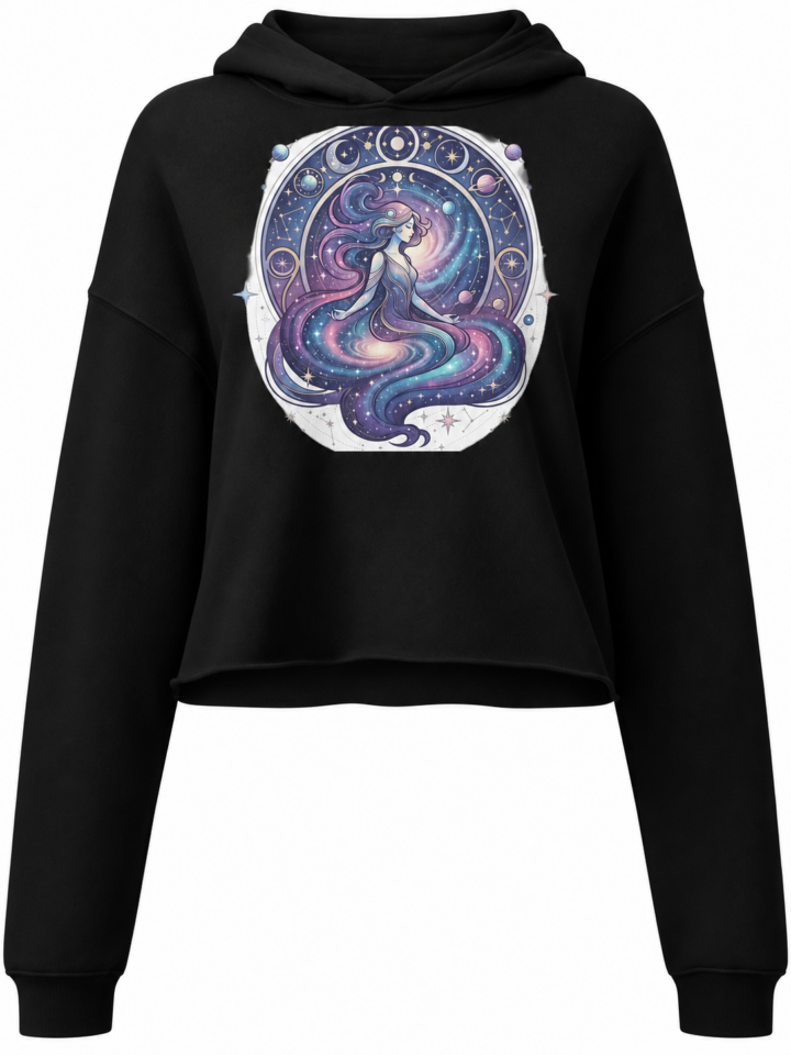 Black Cropped Boxy Hoodie with Celestial Graphic