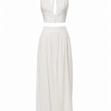 White Halter Crop Top and Maxi Skirt Two-Piece Set