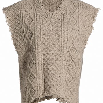 Beige Boxy Sleeveless Cable-Knit Sweater Vest with Diamond Motifs