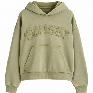 Sage Green Oversized Cropped Pullover Hoodie with SUNSET Applique