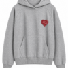 Heather Gray Oversized Pullover Hoodie with Heart Patch