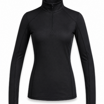 Black Mock Neck Long-Sleeve Knit Top with Partial Zip