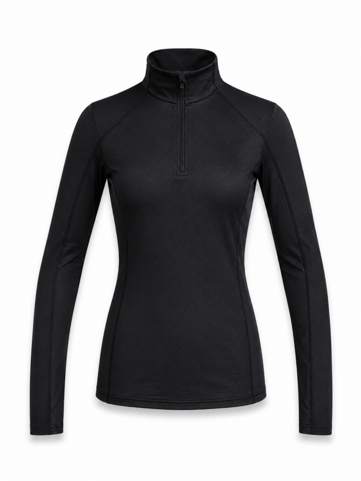 Black Mock Neck Long-Sleeve Knit Top with Partial Zip