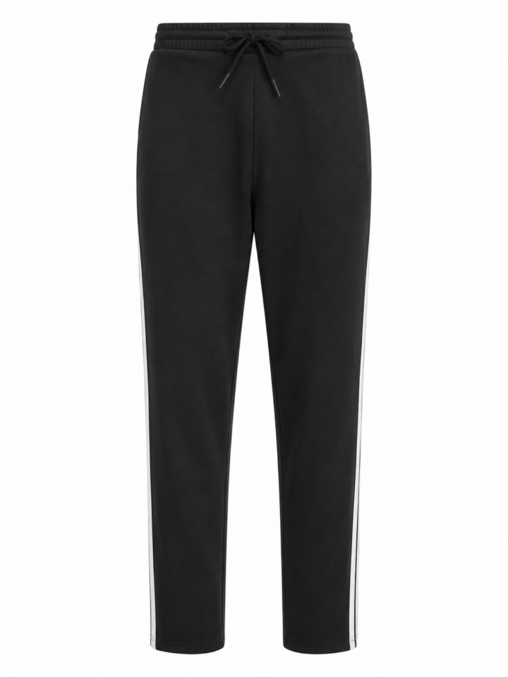 Black Straight-Leg Sweatpants with White Side Stripe