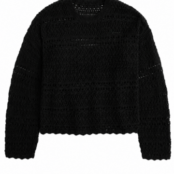 Black Pointelle Cropped Sweater