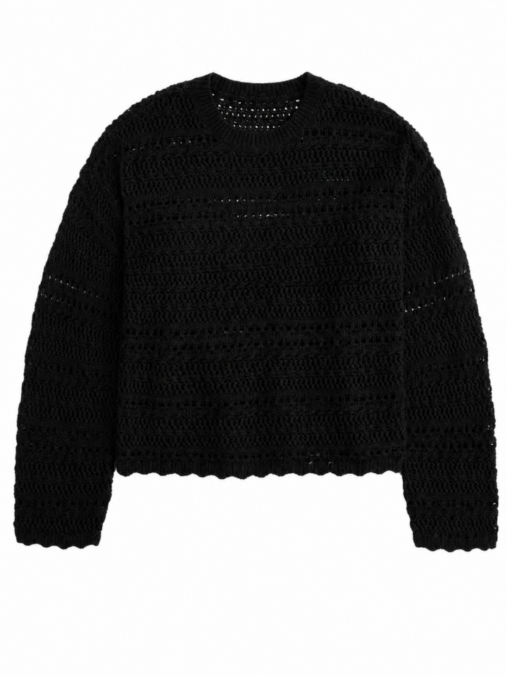 Black Pointelle Cropped Sweater