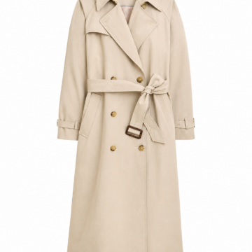 Light Beige Double-Breasted Trench Coat with Self-Tie Belt