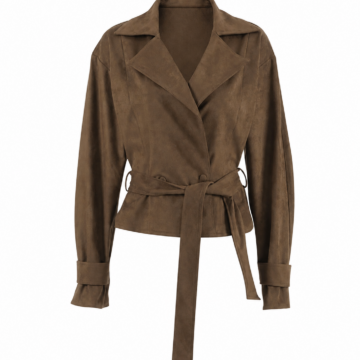 Faux Suede Wrap Coat with Tie Belt