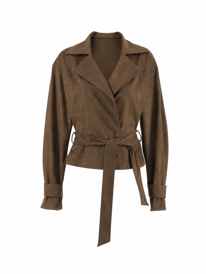 Faux Suede Wrap Coat with Tie Belt
