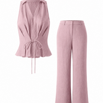 Dusty Rose Peplum Top and Wide-Leg Pants Two-Piece Set