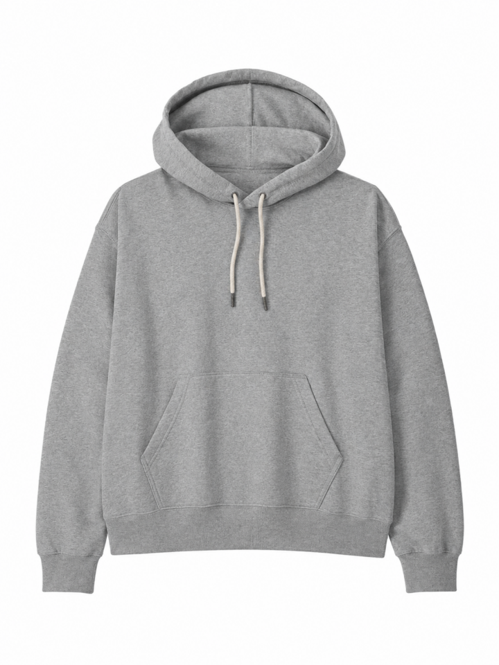 Heather Grey Pullover Hoodie with Dropped Shoulders