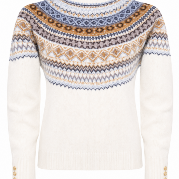 Cream Fair Isle Knit Sweater with Geometric Pattern