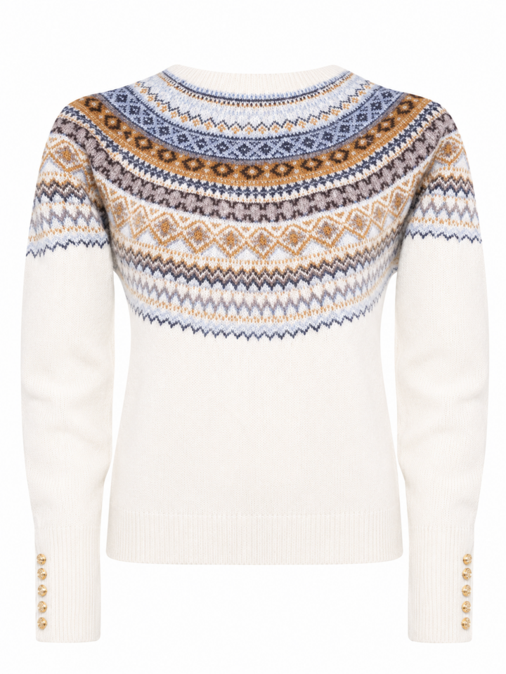 Cream Fair Isle Knit Sweater with Geometric Pattern