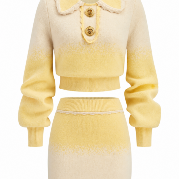Yellow and Cream Ombre Knit Crop Top and Mini Skirt Set