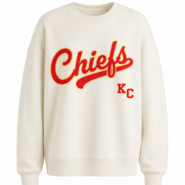 Off-White Crewneck Sweatshirt with Red Script Graphic