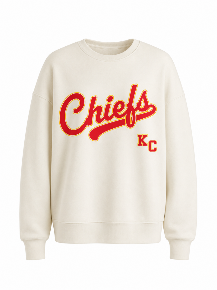 Off-White Crewneck Sweatshirt with Red Script Graphic