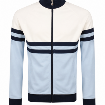 White Light Blue Navy Color-Block Full-Zip Track Jacket