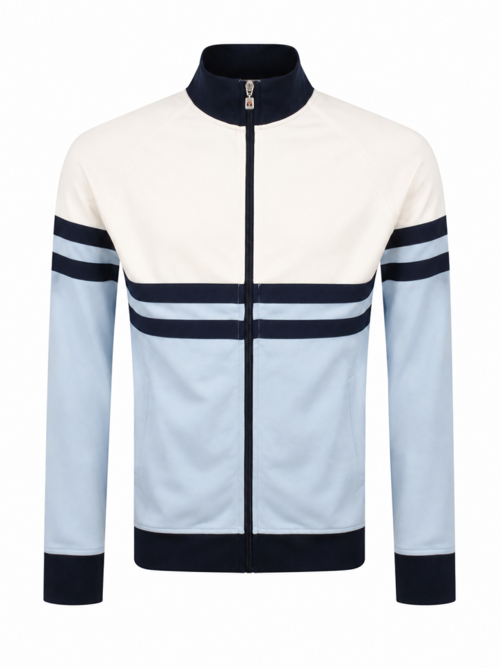 White Light Blue Navy Color-Block Full-Zip Track Jacket