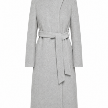 Light Heather Grey Wrap-Style Coat with Self-Tie Belt