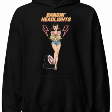 Black Retro Print Pullover Hoodie with Graphic Design