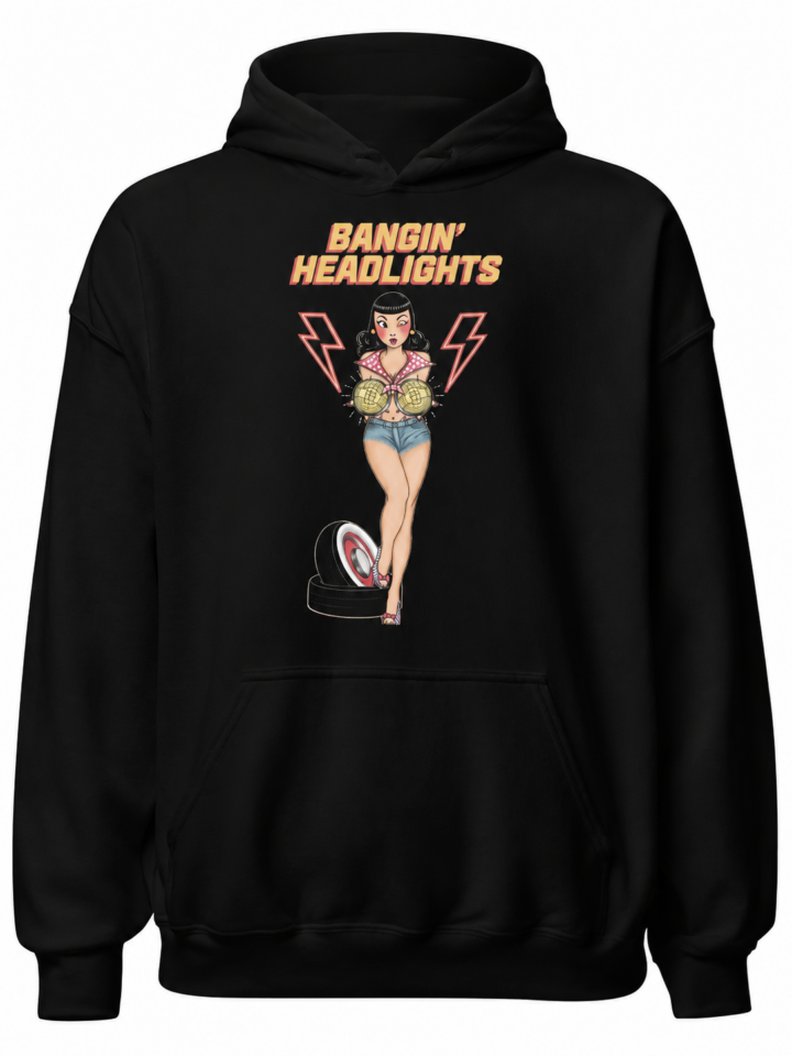 Black Retro Print Pullover Hoodie with Graphic Design