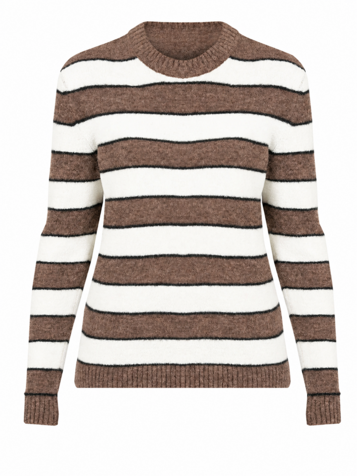 Brown and Off-White Striped Knit Sweater