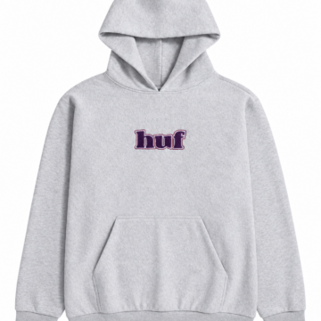 Light Heather Grey Pullover Hoodie with Purple Brand Logo
