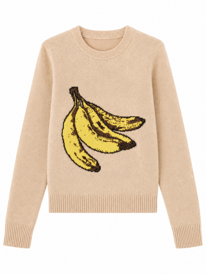 Beige Banana Graphic Knit Sweater