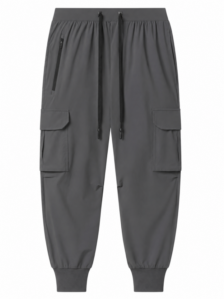 Grey Cargo Jogger Pants with Tapered Fit
