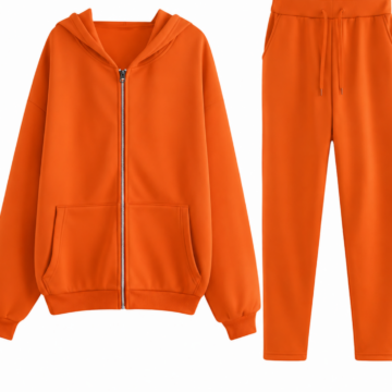 Orange Two-Piece Tracksuit with Full-Zip Hoodie and Pants