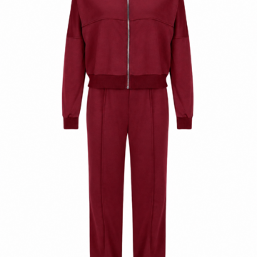 Burgundy Two-Piece Bomber Jacket and Pants Set