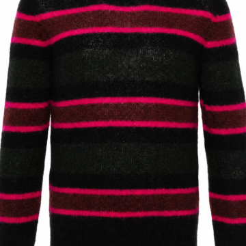 Black Striped Crew Neck Sweater with Pink and Maroon Horizontal Stripes