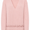 Light Pink V-Neck Ribbed Pullover with Openwork Hem