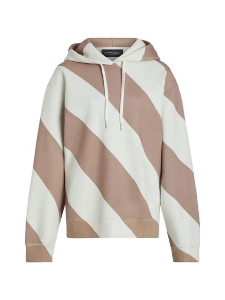 Diagonal Stripe Oversized Hoodie in Cream and Pink